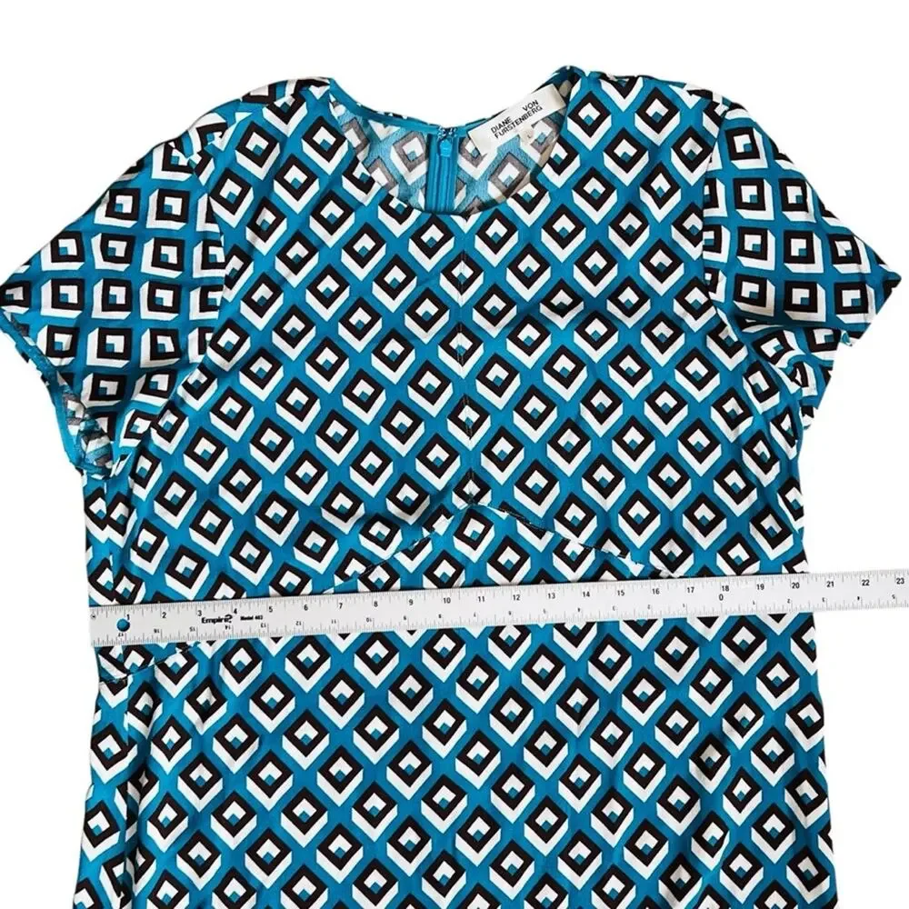 Diane Von Furstenberg Women’s Sz L Blue Geometric Print Carlotta Mini Dress - Picture 12 of 13